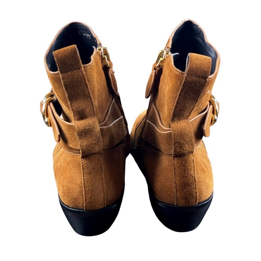 Rebecca Minkoff Suede Ankle Boots Women 8.5M Brown Good Western Buckle Pointed - Picture 13 of 15
